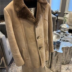 Men's Beige Shearling Pea Coat vintage 1970s museum, quality, Marlboro Man